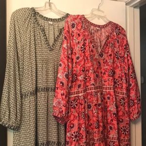 Two long sleeved tiered maxi dresses. Old Navy size XL. EUC.